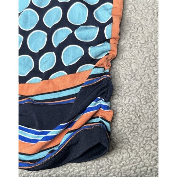 Chicos 2 Top US L/12 Blue Orange Geometric Stretch Dolman Ruched Office Church - Picture 5 of 12
